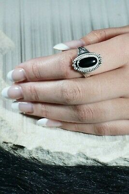 Navajo Onyx and Sterling Silver Ring - Jan Mariano - Size 9.75 - High Lonesome Trading