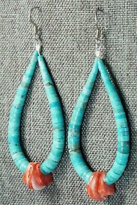 Turquoise, Spiny Oyster & Sterling Silver Earrings - Lupe Lovato