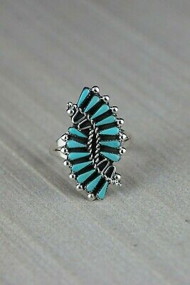 Zuni Turquoise and Sterling Silver Ring - Zigmond Peina - Size 8.5 - High Lonesome Trading