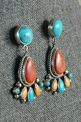 Navajo Turquoise, Spiny Oyster and Sterling Silver Earrings - David Lister - High Lonesome Trading