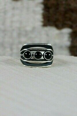 Navajo Onyx and Sterling Silver Ring - James Bahe - Size 6.5 - High Lonesome Trading