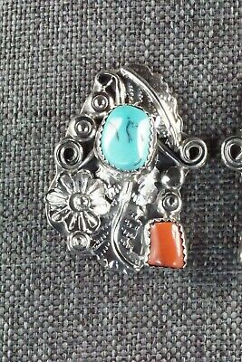 Turquoise, Coral & Sterling Silver Earrings - Harry B Yazzie