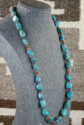 Navajo Turquoise, Spiny Oyster & Sterling Silver Necklace - Native American