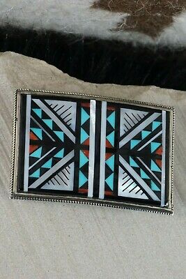 Zuni Turquoise, Mother of Pearl, Coral & Sterling Silver Buckle - Diana Othole - High Lonesome Trading