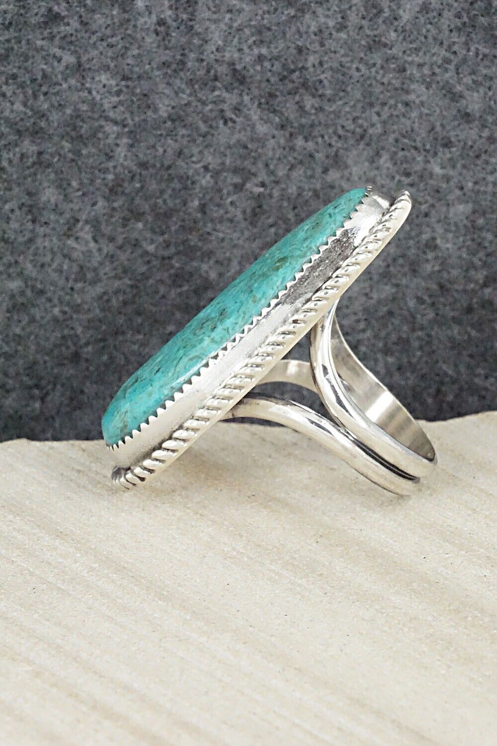 Turquoise & Sterling Silver Ring - Leslie Nez - Size 9.5
