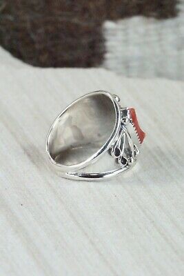 Turquoise, Coral & Sterling Silver Ring - Jeanette Saunders - Size 10.5