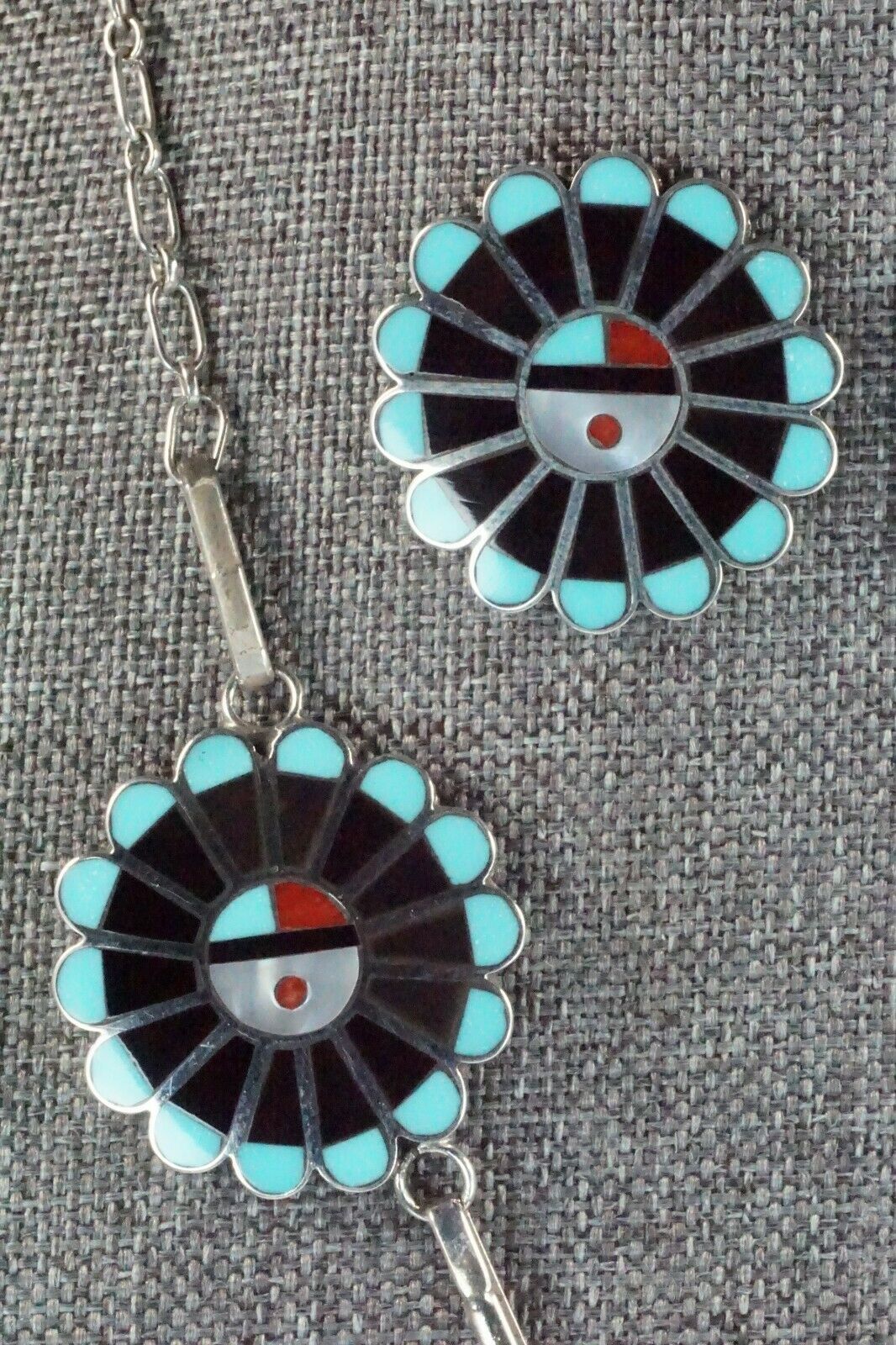 Turquoise, Mother of Pearl & Sterling Silver Inlay Jewelry Set - Adrian Wallace