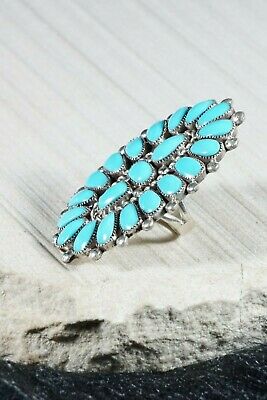 Zuni Turquoise and Sterling Silver Ring - Lorraine Waatsa - Size 6.25 - High Lonesome Trading