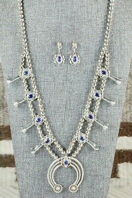 Lapis & Sterling Silver Squash Blossom & Earrings - Tom Lewis