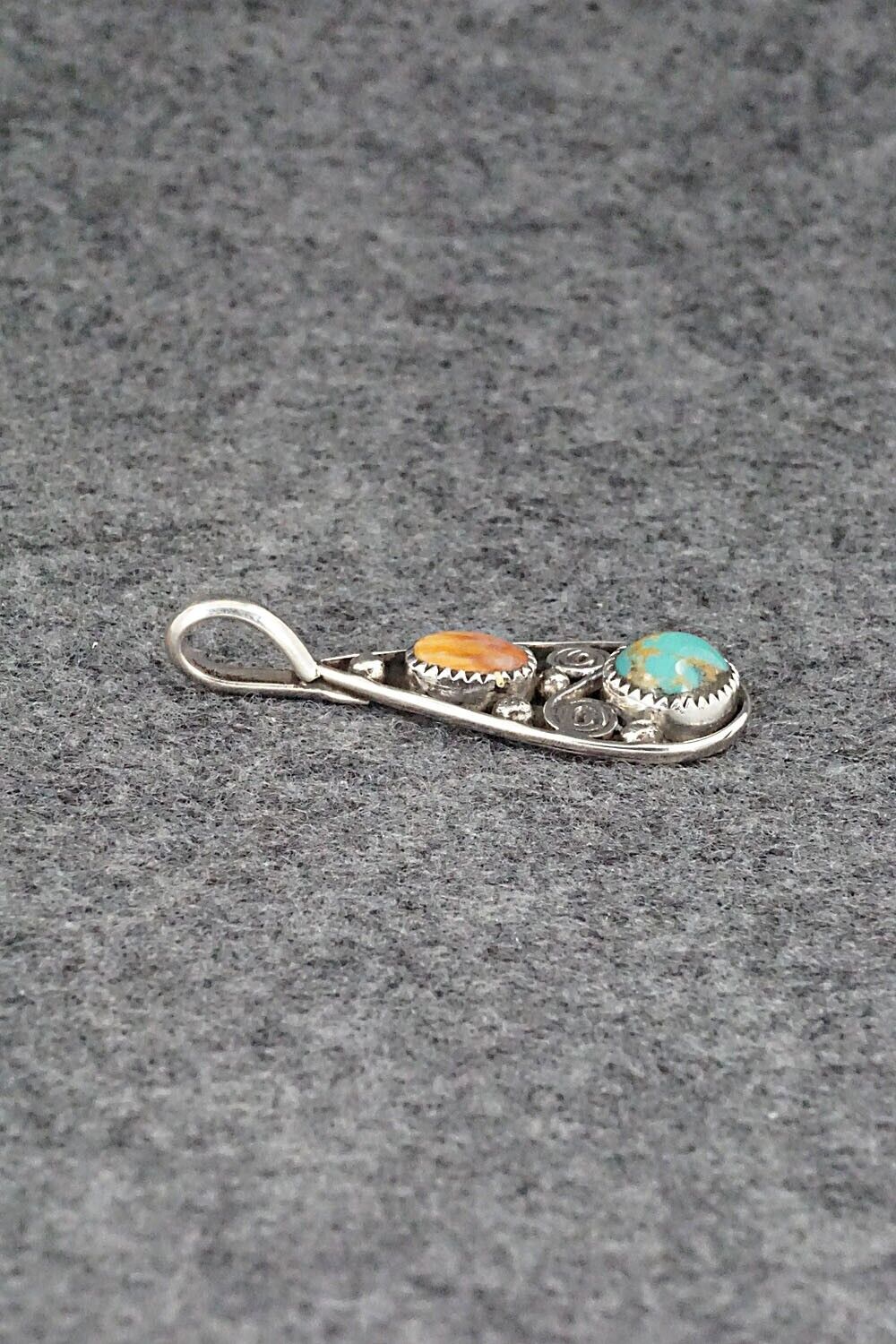 Turquoise, Spiny Oyster & Sterling Silver Pendant - Priscilla Reeder