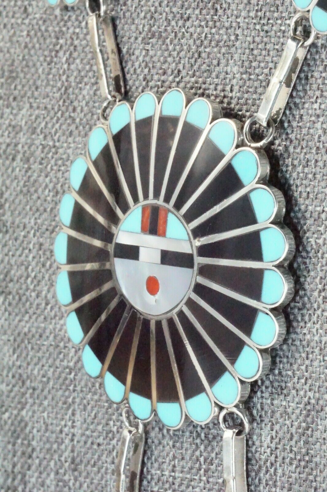 Turquoise, Mother of Pearl & Sterling Silver Inlay Jewelry Set - Adrian Wallace