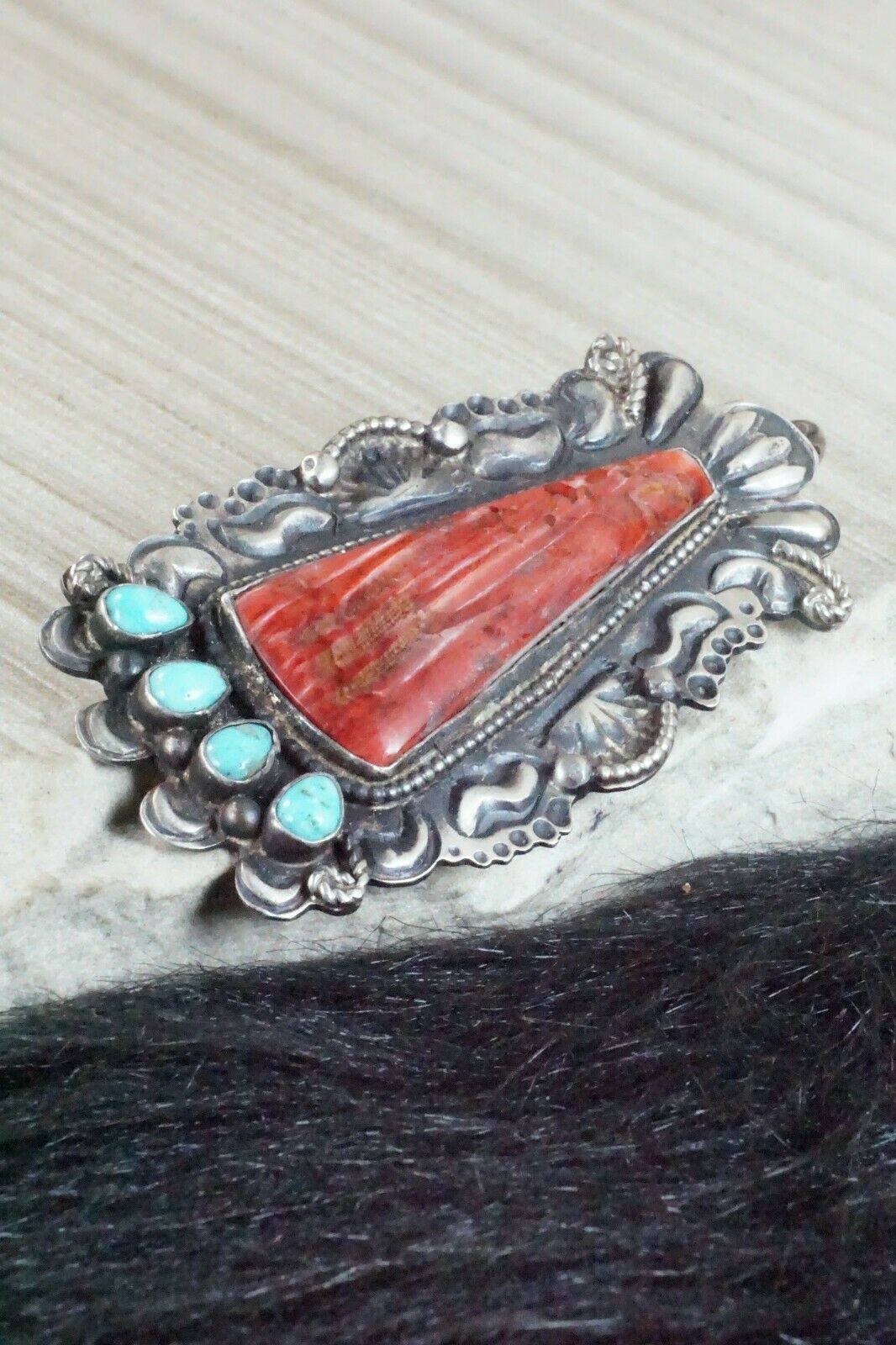 Spiny Oyster, Turquoise & Sterling Silver Pendant - Shawn Cayatineto