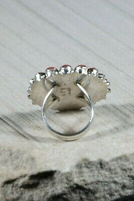 Navajo Turquoise Coral and Sterling Silver Ring Eric and Justina Wilson - Size 7 - High Lonesome Trading