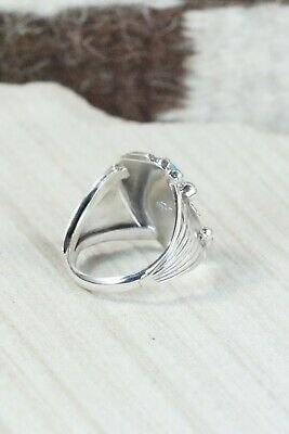 Navajo Turquoise, Coral & Sterling Silver Ring - Jeanette Saunders - Size 9.5