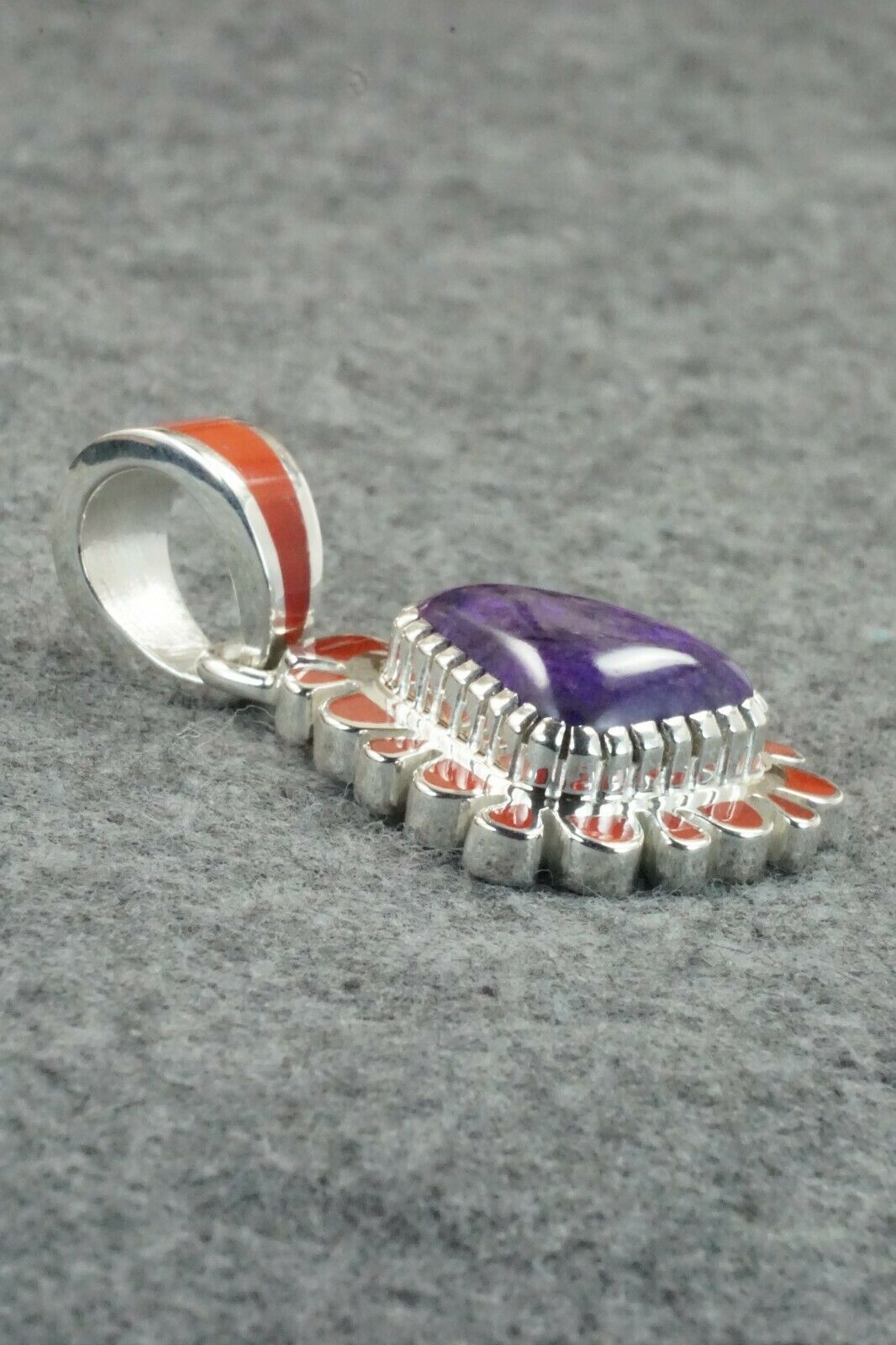 Sugilite, Coral & Sterling Silver Pendant - Vernon Haskie