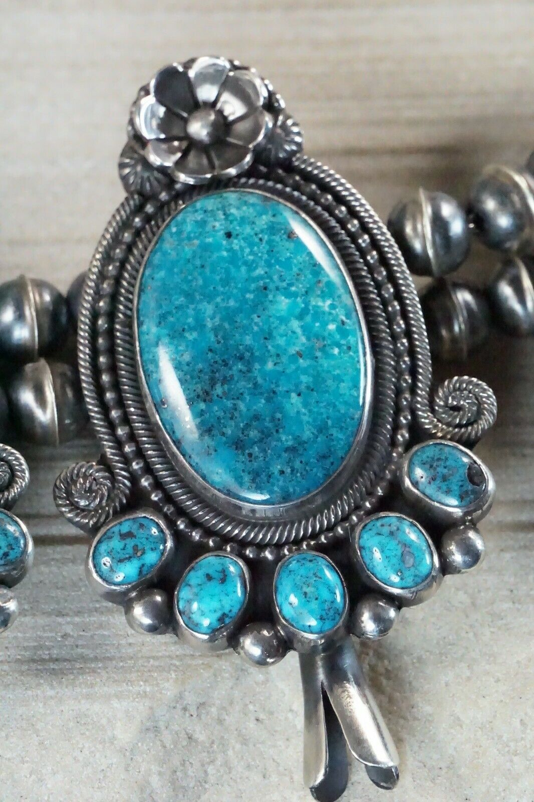 Turquoise & Sterling Silver Squash Blossom & Earrings - Myron Etsitty