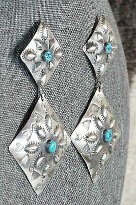 Navajo Turquoise and Sterling Silver Earrings - Rita Lee - High Lonesome Trading