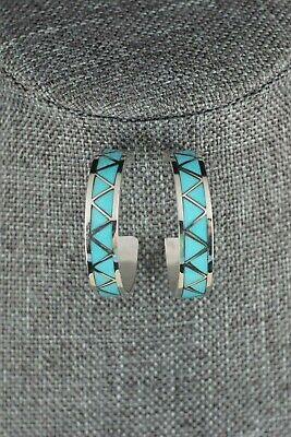 Zuni Turquoise & Sterling Silver Hoop Earrings - Tina Haloo - High Lonesome Trading