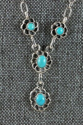 Navajo Turquoise & Sterling Silver Floral Necklace Set - Sadie Jim