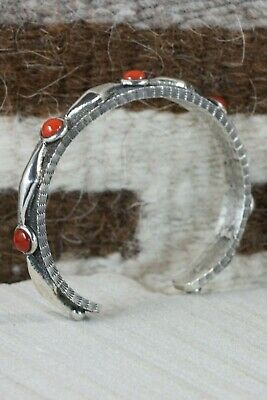 Navajo Coral and Sterling Silver Bracelet - Ernest Rangel - High Lonesome Trading