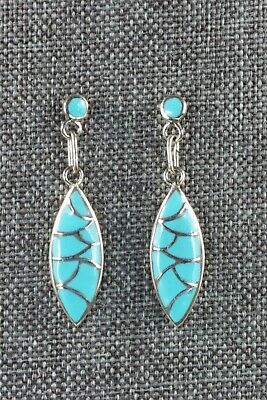 Zuni Turquoise & Sterling Silver Earrings - Orena Leekya - High Lonesome Trading