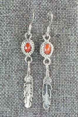 Coral & Sterling Silver Earrings - Adelarae Yazzie