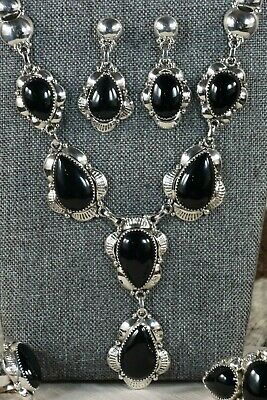 Navajo Onyx & Sterling Silver Jewelry Set - Clem Nalwood - High Lonesome Trading