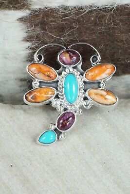 Spiny Oyster & Sterling Silver Dragonfly Ring - Bobby Platero - Size 8.25