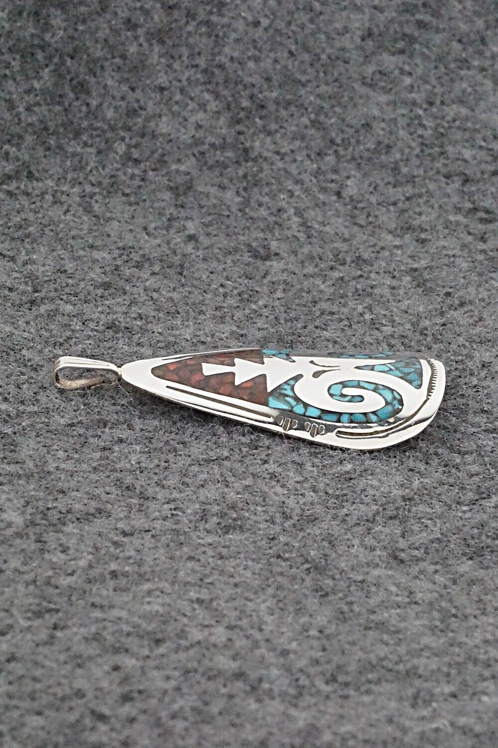 Turquoise, Coral and Sterling Silver Pendant - Jolene Yazzie