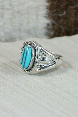 Turquoise & Sterling Silver Ring - Leslie & Gladys Lamy - Size 11.75