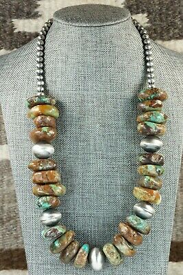 Turquoise & Sterling Silver Navajo Pearl Necklace - Doreen Jake