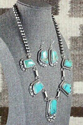 Turquoise & Sterling Silver Necklace and Earrings Set - Tom Lewis - High Lonesome Trading