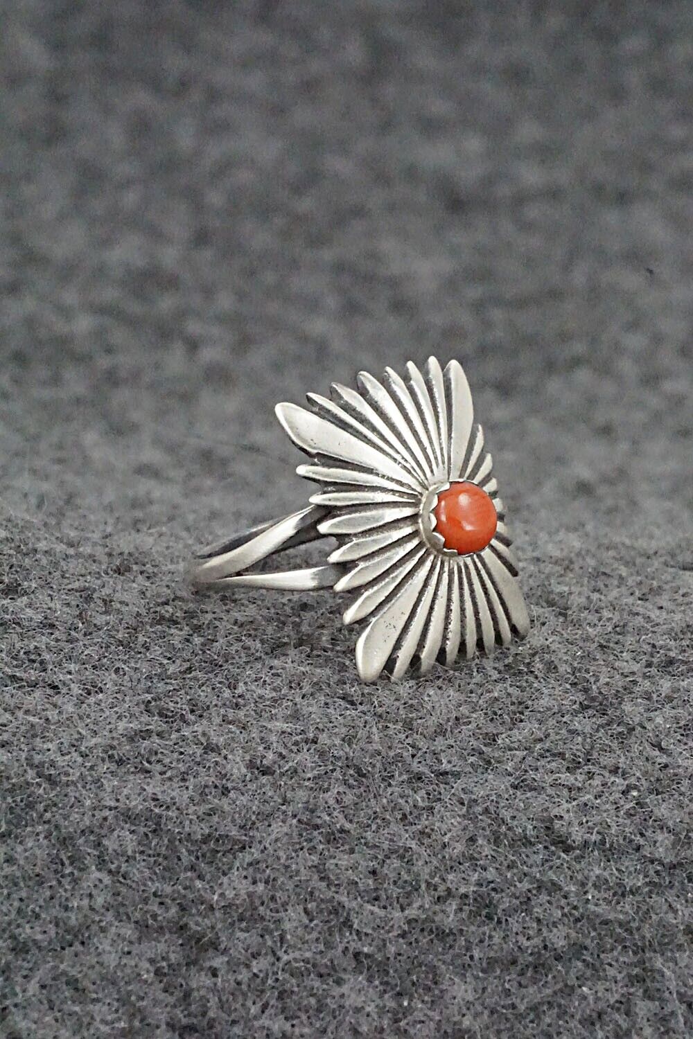 Coral & Sterling Silver Ring - Jamie Saunders - Size 8.25