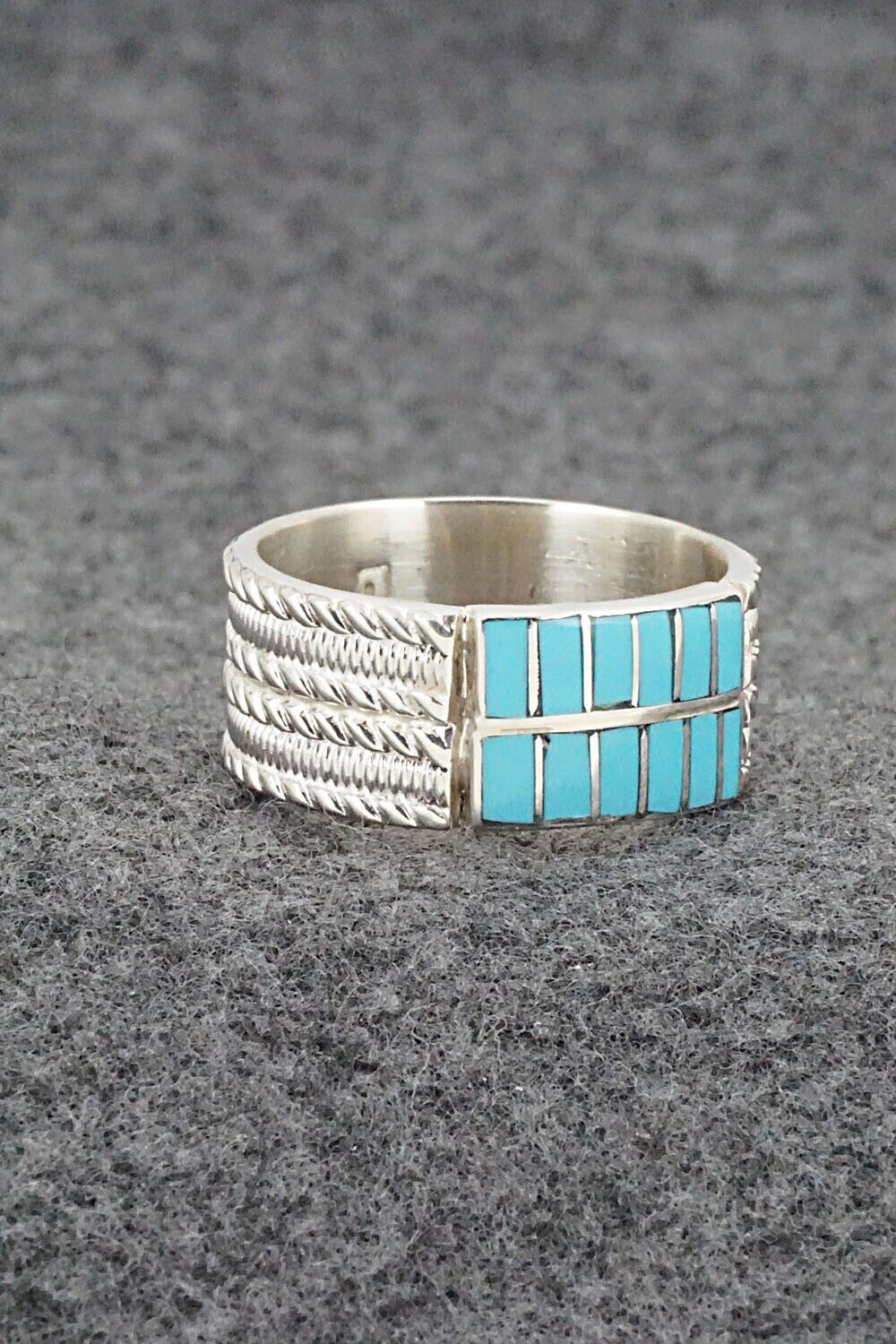 Turquoise & Sterling Silver Inlay Ring - Orlando Laweka - Size 12