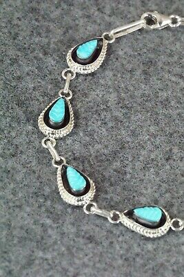 Turquoise & Sterling Silver Link Bracelet - Shirley Walela