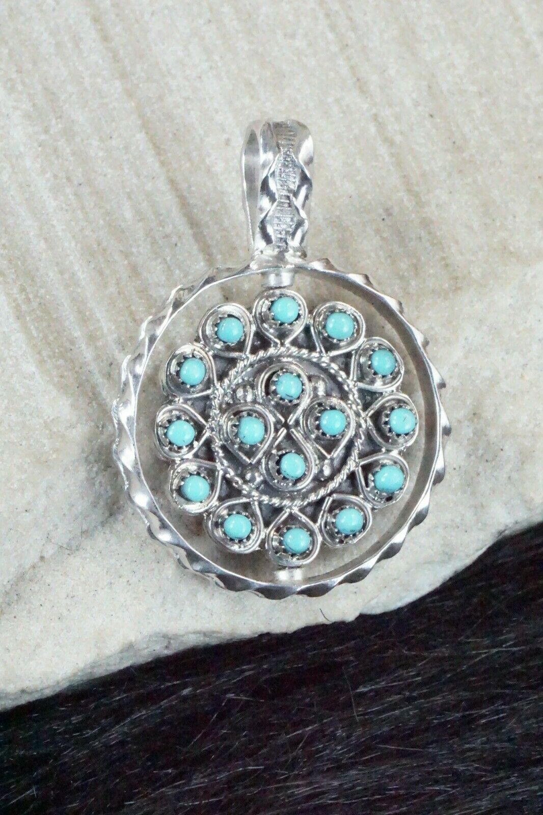Turquoise, Coral & Sterling Silver Pendant - Waylon Johnson - High Lonesome Trading