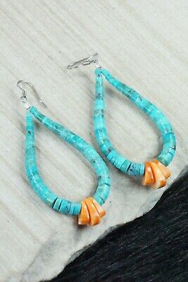 Turquoise, Spiny Oyster & Sterling Silver Earrings - Lupe Lovato