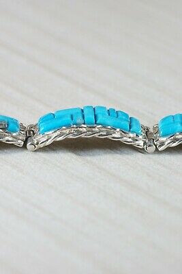 Zuni Turquoise & Sterling Silver Link Bracelet - Bevis Tsadiasi - High Lonesome Trading