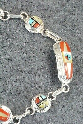 Coral, Mother of Pearl & Sterling Silver Link Bracelet - Patty Edaakie