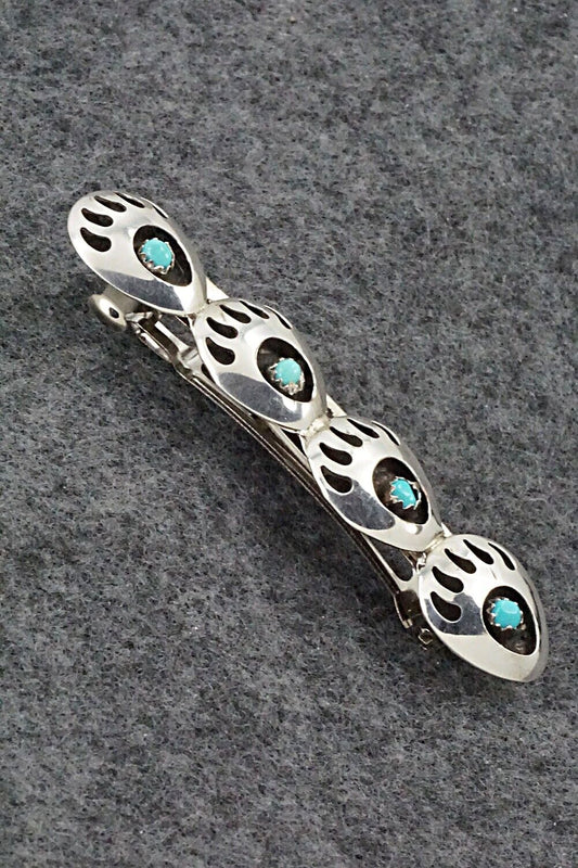 Turquoise & Sterling Silver Hair Barrette - Virginia Long