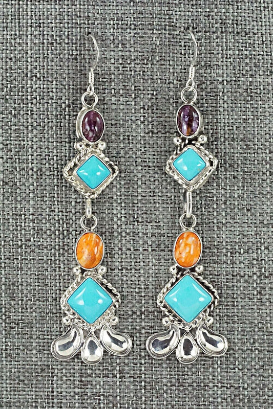 Turquoise, Spiny Oyster & Sterling Silver Earrings - Sharon McCarthy