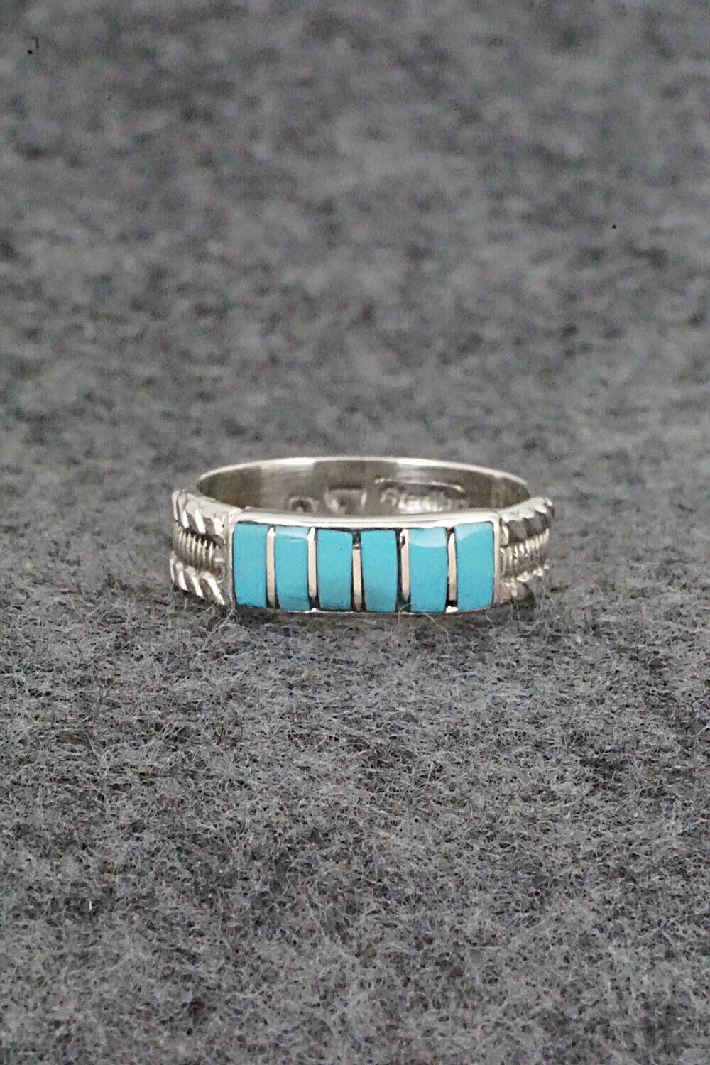 Turquoise & Sterling Silver Inlay Ring - Orlando Laweka - Size 7.25