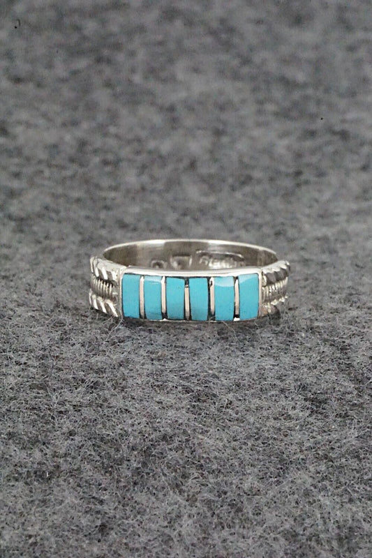 Turquoise & Sterling Silver Inlay Ring - Orlando Laweka - Size 7.25