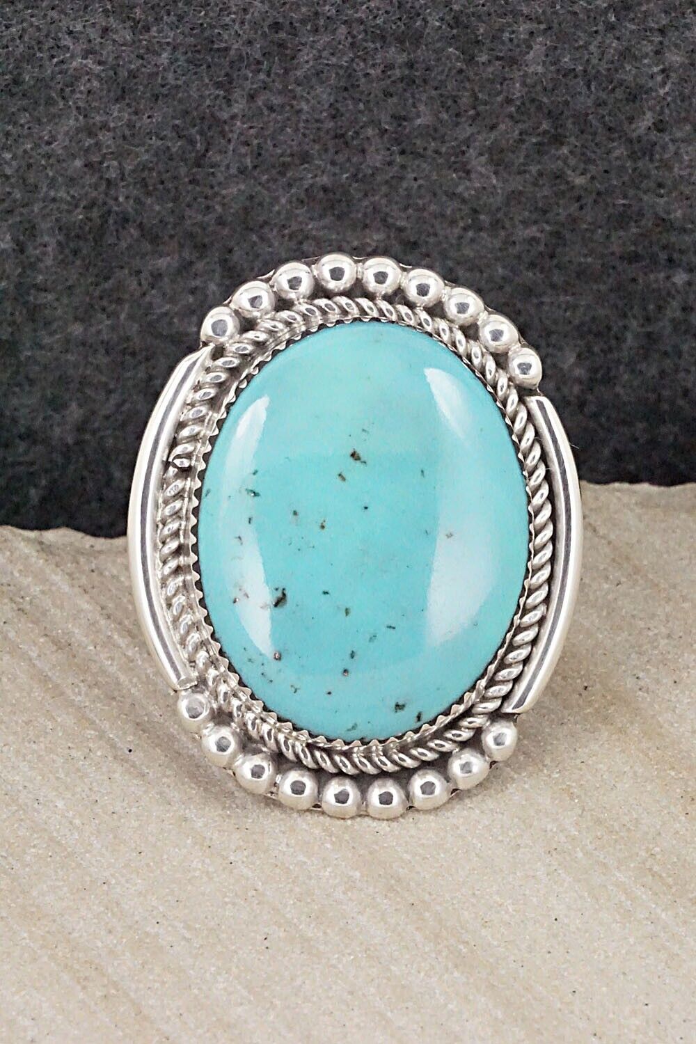 Turquoise & Sterling Silver Ring - Kenny Calavaza - Size 10
