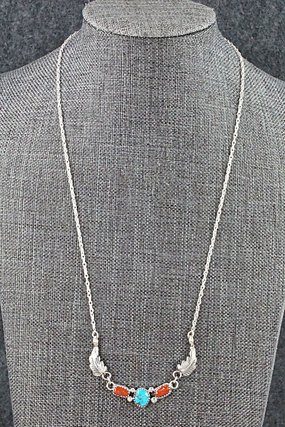 Turquoise, Coral & Sterling Silver Necklace - Verley Betone