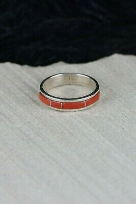 Navajo Coral and Sterling Silver Ring - Andrew Enrico - Size 6.75 - High Lonesome Trading