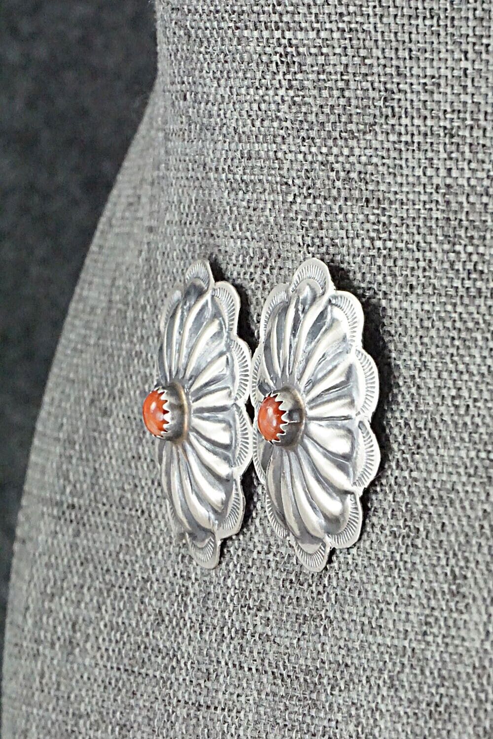 Spiny Oyster & Sterling Silver Earrings - Joan Begay