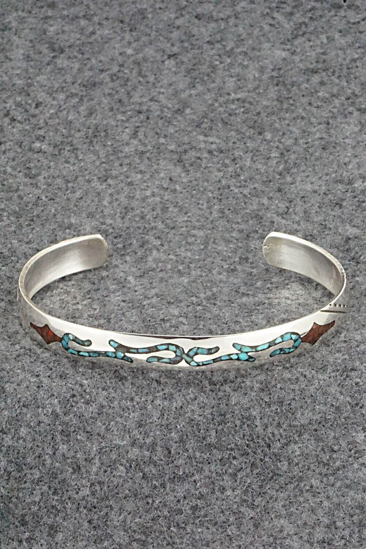 Turquoise, Coral and Sterling Silver Bracelet - Joleen Yazzie