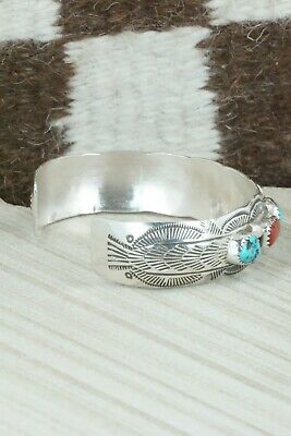 Turquoise, Coral & Sterling Silver Bracelet - Grace Silver