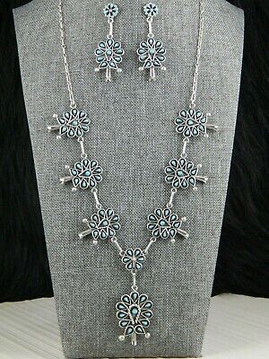 Zuni Sterling Silver and Turquoise Necklace and Earrings Set - Tricia Leekity - High Lonesome Trading